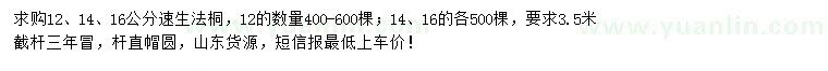 求購12、14、16公分速生法桐