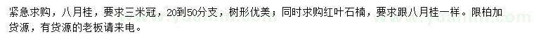 求購冠3米八月桂、紅葉石楠
