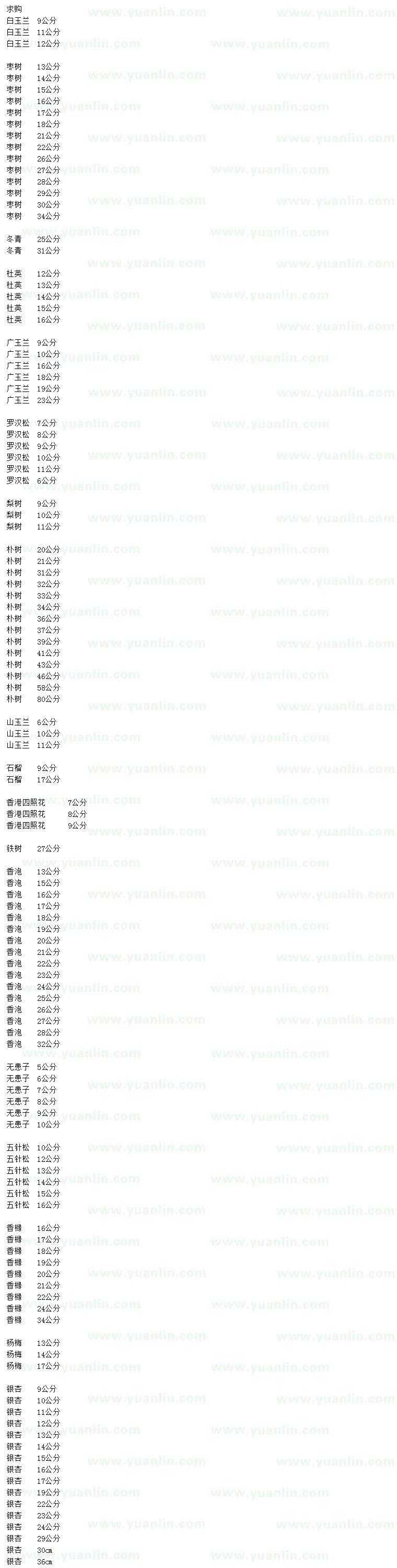 求購(gòu)白玉蘭、棗樹(shù)、杜英等