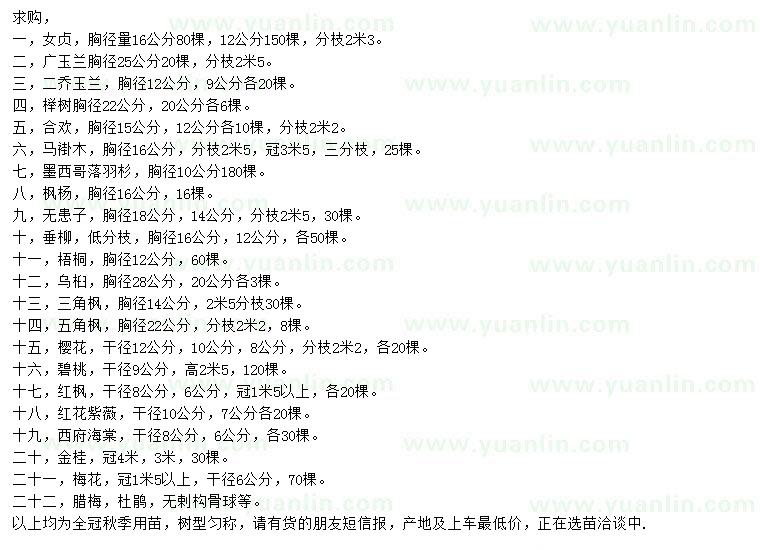 求購女貞、廣玉蘭、二喬玉蘭等