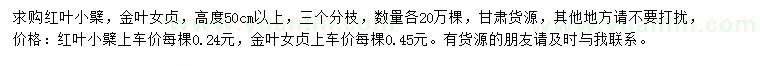 求購高50公分以上紅葉小檗、金葉女貞