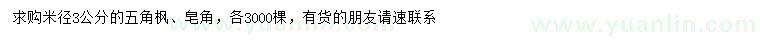 求購米徑3公分五角楓、皂角