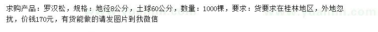 求購地徑8公分羅漢松