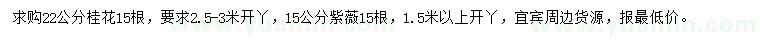 求購22公分桂花、15公分紫薇