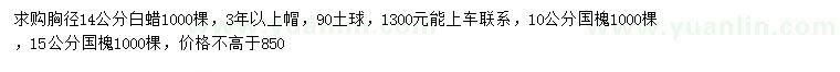 求購胸徑14公分白蠟、10、15公分國槐