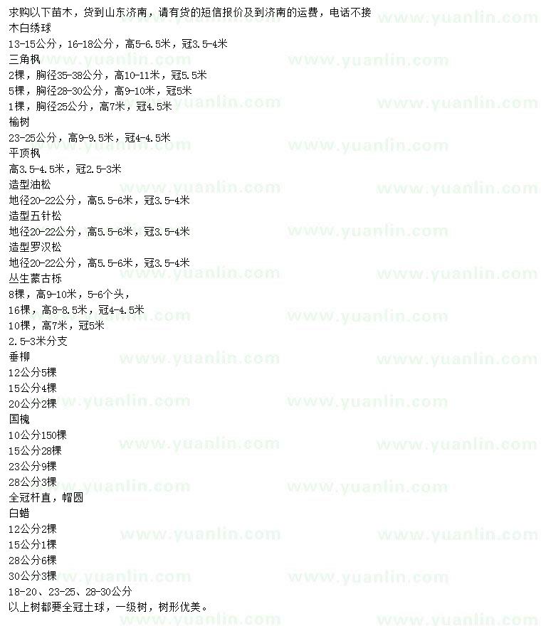 求購木白繡球、三角楓、榆樹等