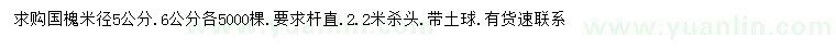 求購米徑5、6公分國槐