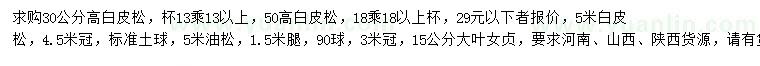 求購白皮松、油松、大葉女貞