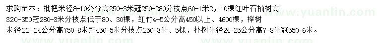 求購枇杷、紅葉石楠、櫸樹等