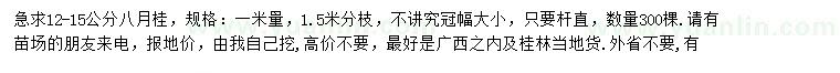 求購12-15公分八月桂