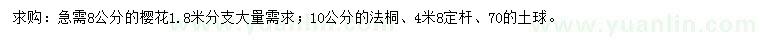 求購(gòu)8公分櫻花、10公分法桐