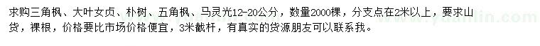 求購(gòu)三角楓、大葉女貞、樸樹(shù)等