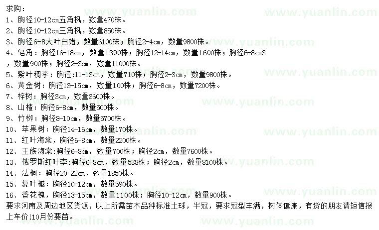 求購(gòu)五角楓、三角楓、大葉白蠟等