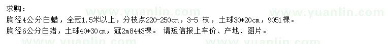 求購胸徑4、6公分白蠟