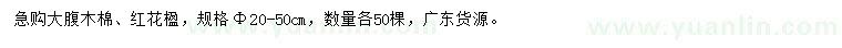 求購20-50公分大腹木棉、紅花楹