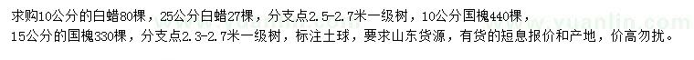 求購10、25公分白蠟、10、15公分國槐