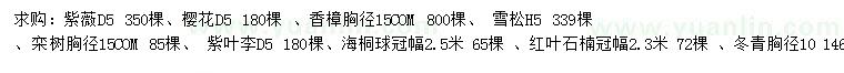 求購紫薇、櫻花、香樟等