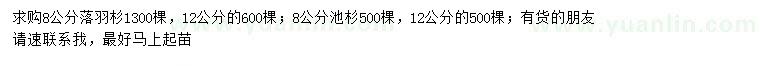 求購8、12公分落羽杉、池杉