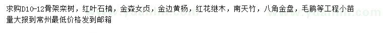 求購欒樹、紅葉石楠、金森女貞等
