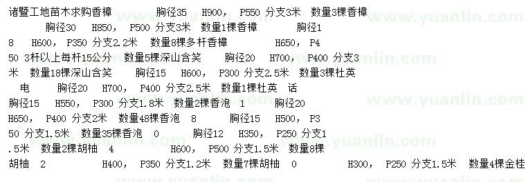 求購(gòu)香樟、深山含笑、杜英等
