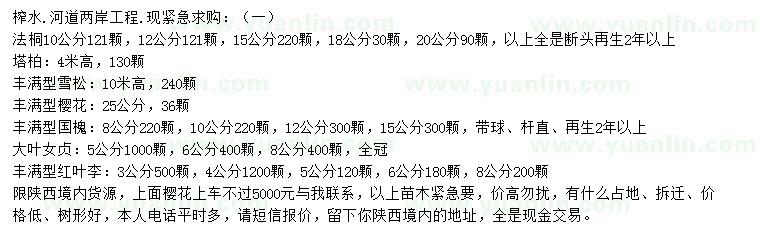 求購法桐、塔柏、雪松等
