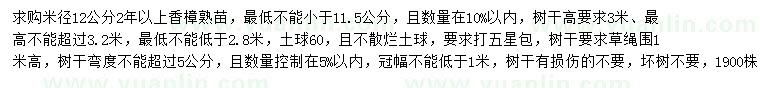 求購米徑12公分香樟
