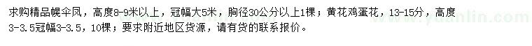 求購胸徑30公分以上幌傘鳳、13-15公分黃花雞蛋花