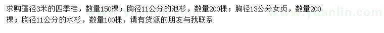 求購四季桂、池杉、女貞等