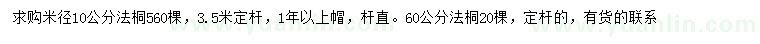 求購(gòu)米徑10、60公分法桐