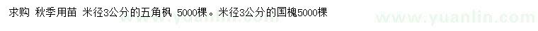 求購(gòu)米徑3公分五角楓、國(guó)槐