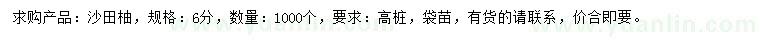 求購6公分沙田柚