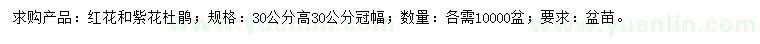 求購高30公分紅花、紫花杜鵑