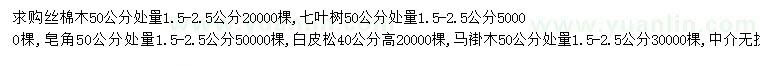 求購絲棉木、皂角、白皮松等