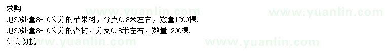 求購(gòu)30公分量8-10公分蘋(píng)果樹(shù)、杏樹(shù)