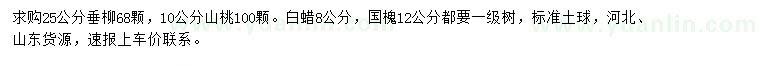 求購垂柳、山桃、白蠟等