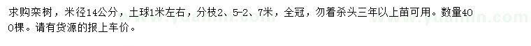 求購米徑14公分欒樹