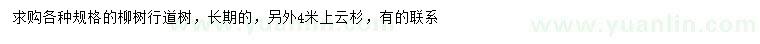 求購(gòu)各種規(guī)格柳樹(shù)、4米以上云杉