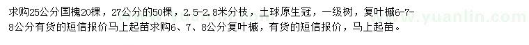 求購25、27公分國槐、6-8公分復(fù)葉槭