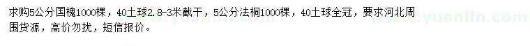 求購(gòu)5公分國(guó)槐、法桐