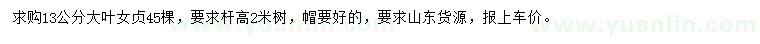 求購13公分大葉女貞