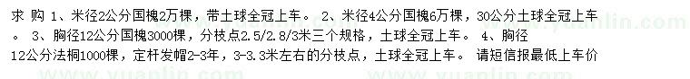 求購(gòu)米徑2、4、12公分國(guó)槐、胸徑12公分法桐