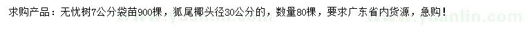 求購7公分無憂樹、頭徑30公分狐尾椰