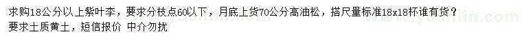 求購(gòu)18公分以上紫葉李、70公分高油松