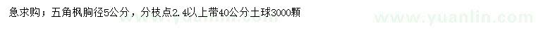 求購胸徑5公分五角楓