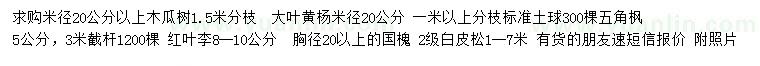 求購木瓜樹、大葉黃楊、五角楓等