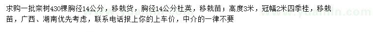 求購(gòu)欒樹、杜英、四季桂