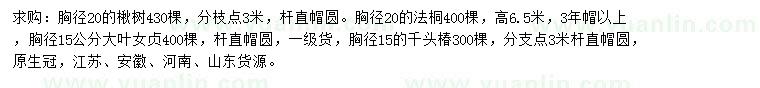 求購楸樹、法桐、大葉女貞等