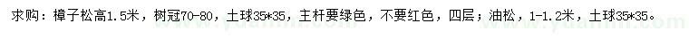 求購(gòu)高1.5米樟子松