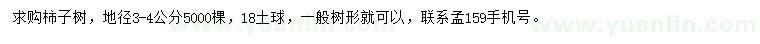 求購(gòu)地徑3-4公分柿子樹(shù)