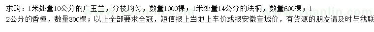 求購廣玉蘭、法桐、香樟